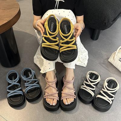 Platform Sandals Women's 2025 New Summer Retro Fashion Word with Small Platform Casual Roman Sandals
