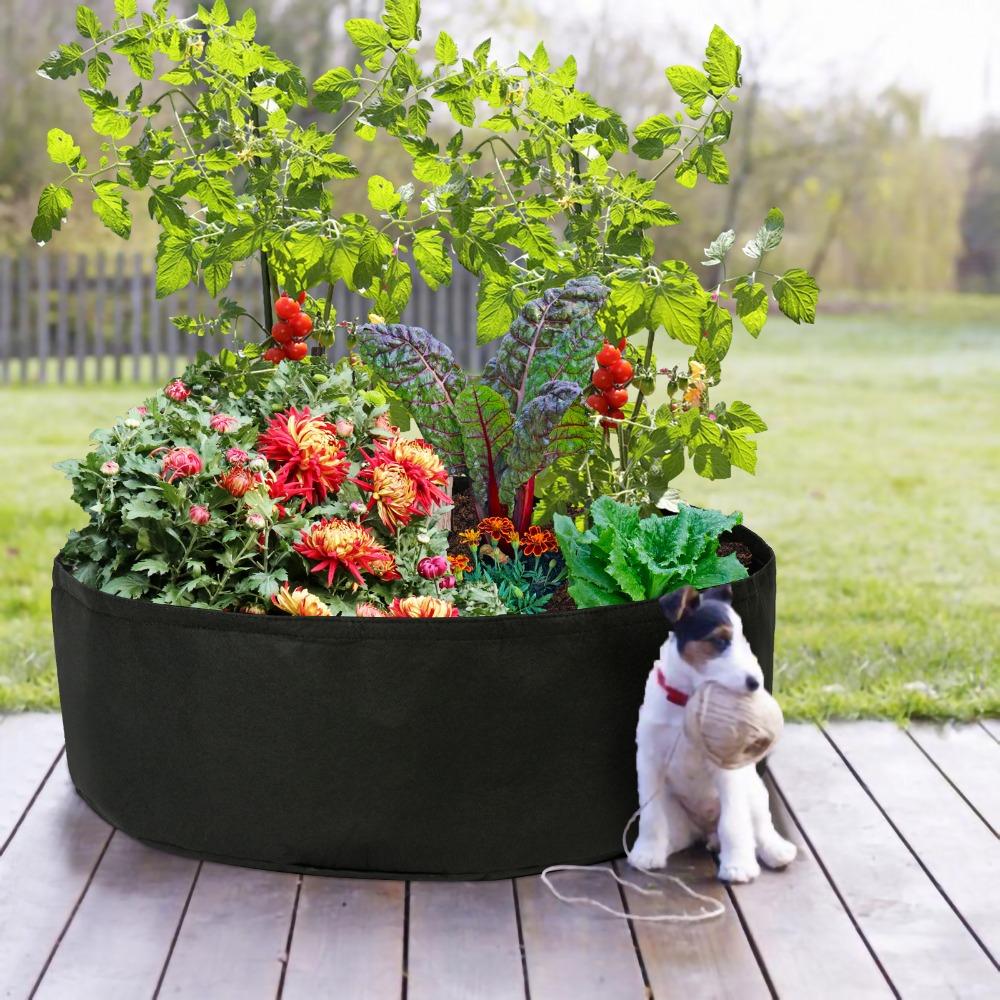 2PCS Durable 15 Gallon Grow Bag Round Heavy Duty Raised Planter Bag Black Fabric Plant Grow Bag Outdoor Gardening