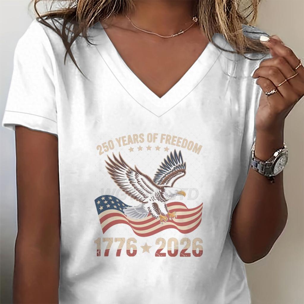 Unisexs V Neck Tee Shirt 250th Anniversary 17762026 Print Tshirt 250 Years Graphic Tee Retro Independence Day Shirt
