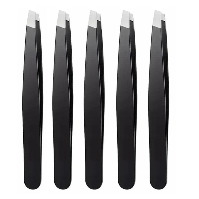 CNK  Wholesale  Stainless Steel Black Eyebrow Tweezer with Slant and Flat Point Beauty Tools for Eyebrows & Ingrown Hair Removal