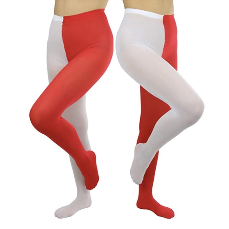 Two-Toned Tights Women Opaque Tights Footed Leggings High Waist Thigh High Stocking Christmas Party Cosplay Costume