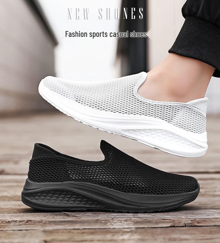 Herrskor, extra stora, sommar, mesh, slip-on sneakers, storlekar 46-48, svarta