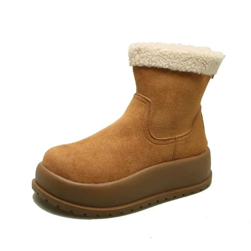 Fashion Winter Women's Back Zipper Plus Velvet Platform Snow Boots New Fashion Keep Warm Suede Cotton Shoes for Women Casual Ankle Boots