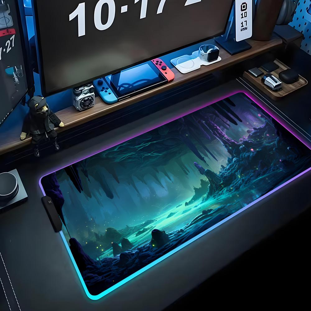 Fantasy Cave Mouse Pad RGB Gaming Mousepad Big LED Pad PC Desk Mat Luminous Mouse Pad Large Keyboard Mats Table Rug With Backlit