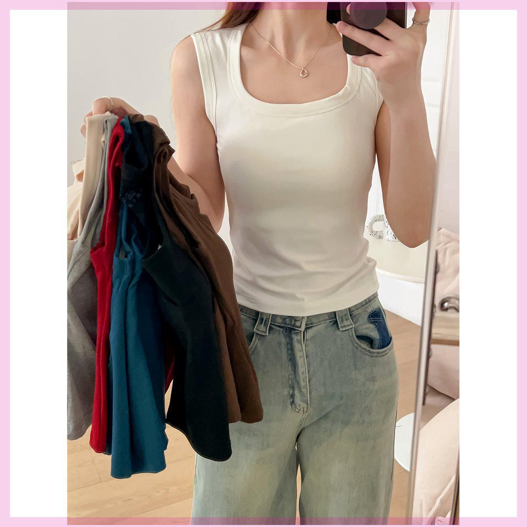 

Spring/Summer Versatile Sleeveless Camisole with Integrated Bra and Wide Straps L (105-125 pounds)