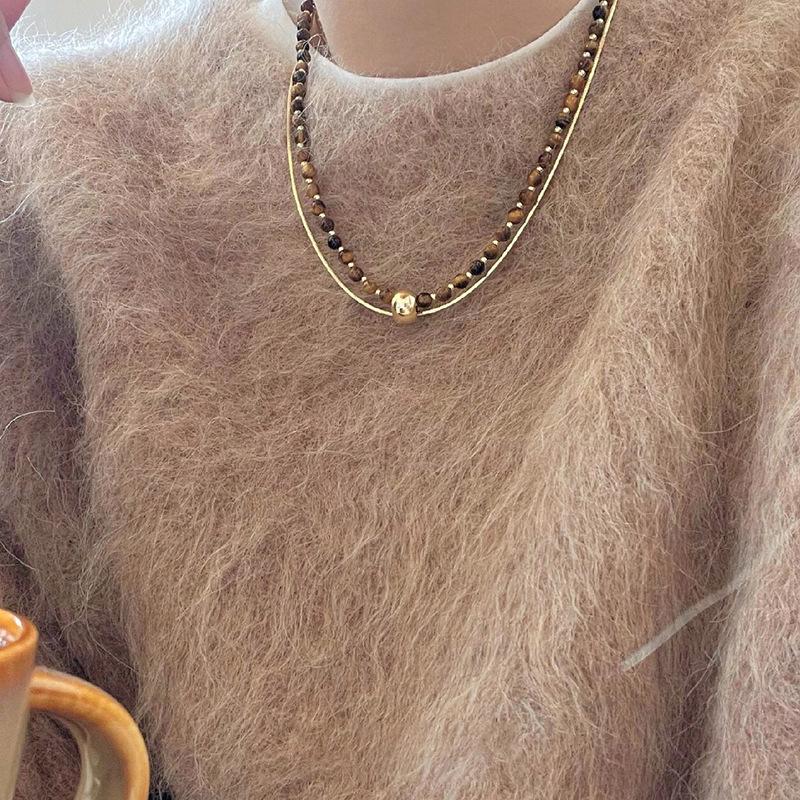 Maillard künstlicher Tigerauge-Stein doppellagige Halskette Retro leichter Luxus Mode Temperament Schlüsselbein Kette 2025 Neuheit Schmuck