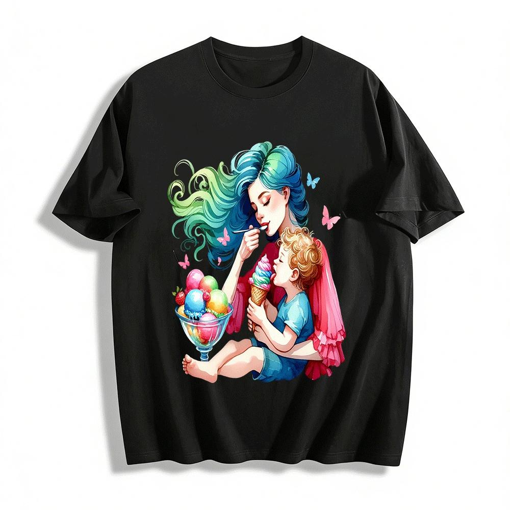 Mother Child Ice Cream Time Print Casual T-Shirt Pure cotton T-shirt XXS
