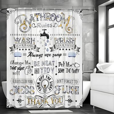 Fun Inspirational Life Quotes Toilet Rules Simple Shower Curtain, Bathroom Decorative Shower Curtain, Waterproof Shower Curtain