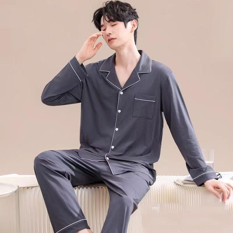 Set de pijama cu mânecă lungă pentru bărbați, de primăvară/toamnă: Cardigan & Pantaloni, Mărimi Mari Largi, Haine Casual pentru Acasă sau Exterior