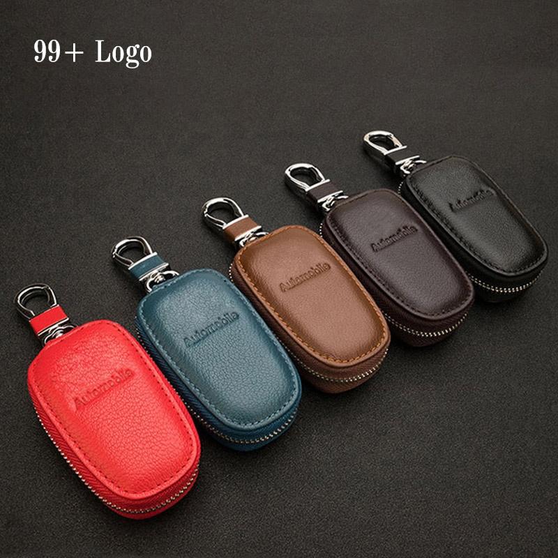 Custom 3D Logo Car Key Case Cover Shell Holder Leather Zipper Bag KeyChain Case Bag Wallets for All Car Accessories