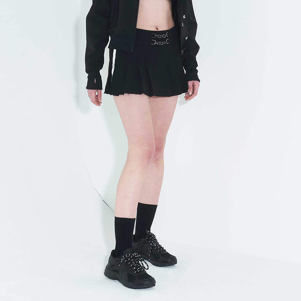 Kimjisu Pleated Logo-Tape Mini Skirt _ Black
