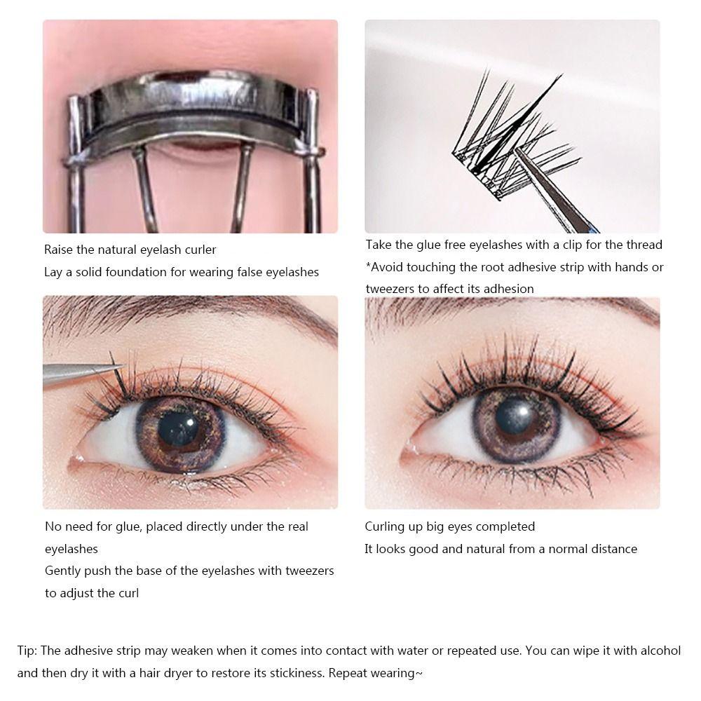 Faux cils sans colle Cils en bouquets à courbure naturelle Cils denses segmentés Extension de cils Maquillage