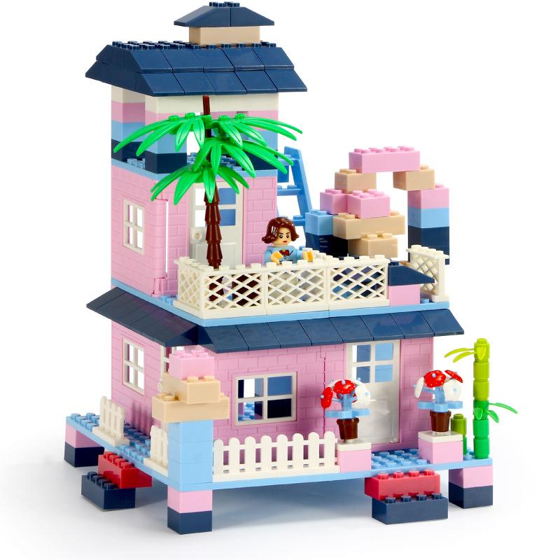 Children'S Building Block Small Particles Pink Castle Scene Puzzle Assembly Building Block Toys Boys And Girls