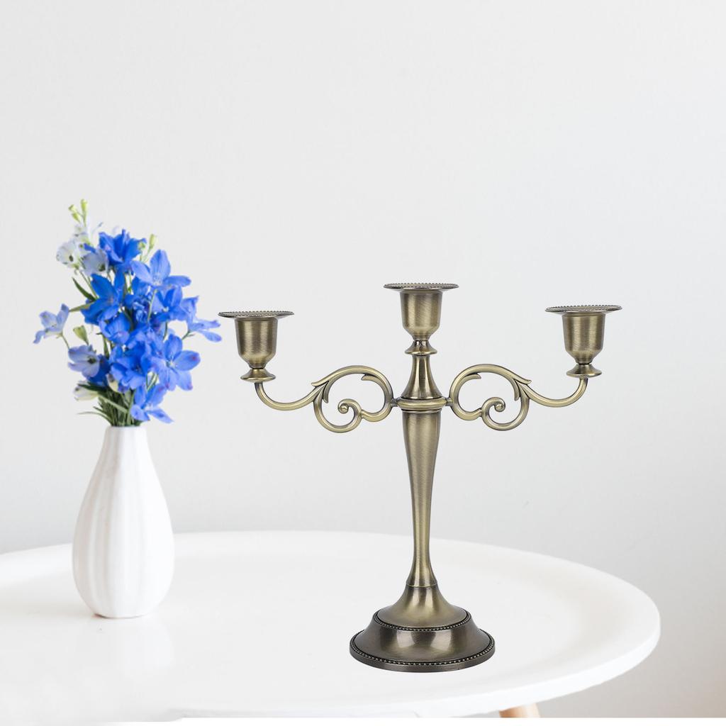 Metal Candle Holder 3 Arms High Gloss Retro Exquisite Candlestick Holder for Dining Tables Wedding Decoration