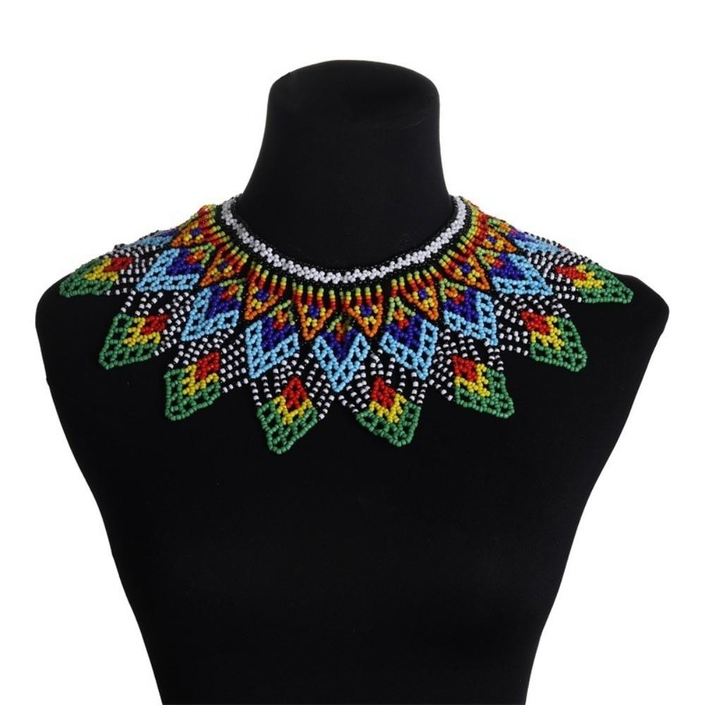 Ethnic Style Bead Chunky Necklace Bohemian Mesh Bib Collar Woven Choker Necklace Women Jewelry
