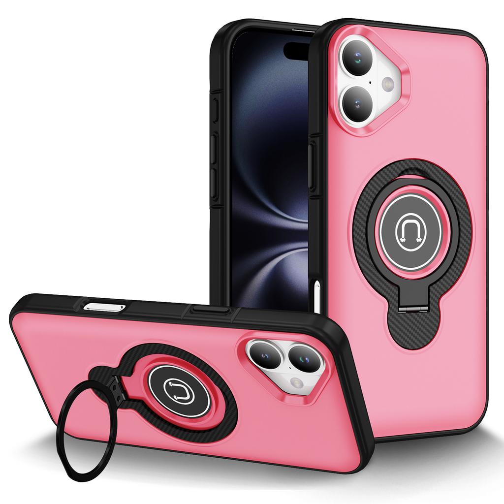 For iPhone 16 Case TPU+PC Magnetic Car Mount Phone Cover with Ring Kickstand