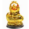 The Spiritual Living Golden Laughing Buddha Idol on Arowana Fish | 4 Inch | Feng Shui Statue for Prosperity, Wealth & Career Growth