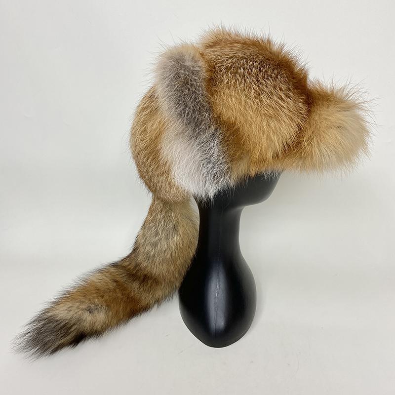 New Women Natural Fox Fur Caps for Winter Thick Warm Ear Fashion Ushanka Hat Baseball Pom Pom cap Lady Real Fox Fur hats