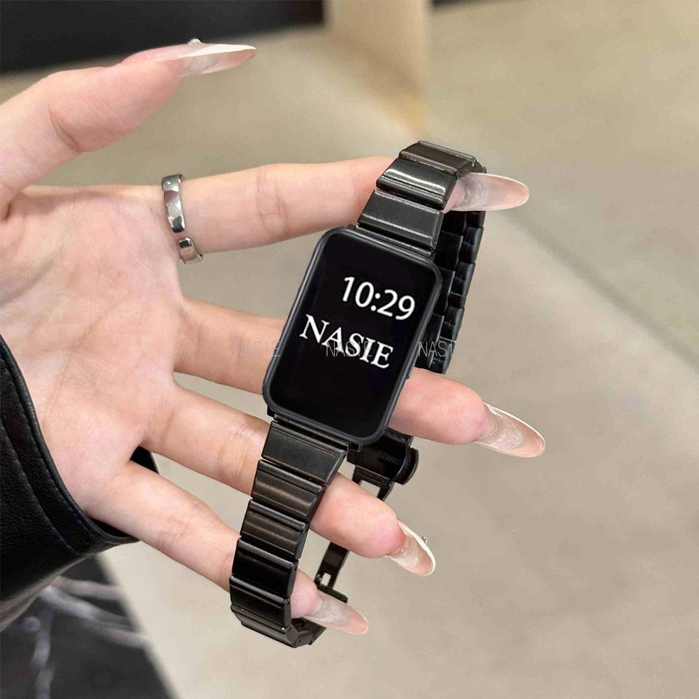 Korean Slim Silver Metal Strap For Samsung Galaxy Fit 3 Women Butterfly Button Bracelet For Samsung Galaxy Fit 3 SM-R390 Correa