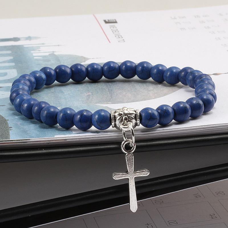 A cross bracelet for men and women, natural stone matte black yoga chain, vintage bohemian jewelry gift
