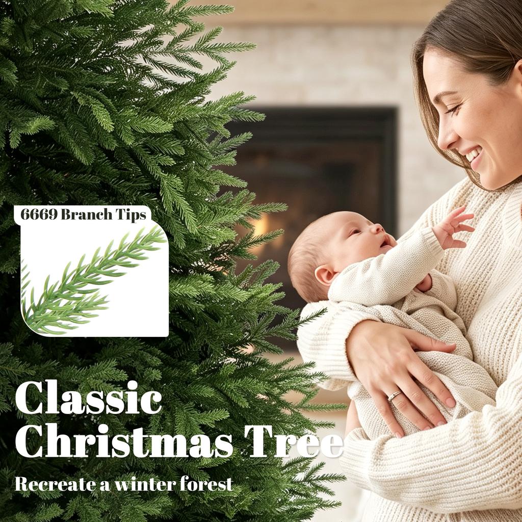 5ft Artificial Christmas Tree, Hinged Xmas Tree with Realistic 513 PE & PVC Branch Tips, Fir Wood Base, Green