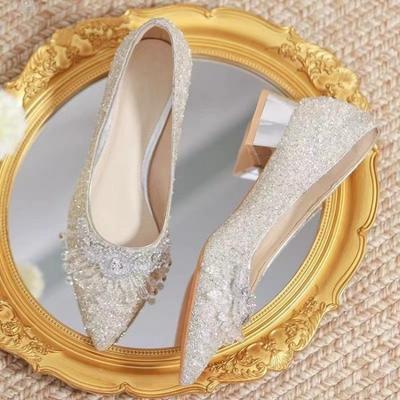 Casual High-heeled Women's Pointed Sandals, Women's Sweet and Smooth Sleeves, Comfortable Bridal High-heeled Shoes
