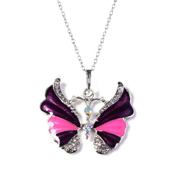 

Подарки на день моды мода винтаж капает масло привлекательные ювелирные изделия колье длинная цепь кулон бабочка ожерелье фиолетовый