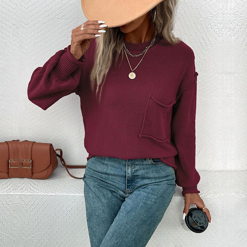 Multi-Color European & American Style Loose Long Sleeve Solid Color Autumn Sweater for Women