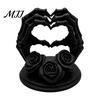 Personalized Desktop Displays 3D Printed Heart Shape Skeleton Hand Ornament, Gothic Rose Skull Statue Halloween Party Decorations for Home Decor,