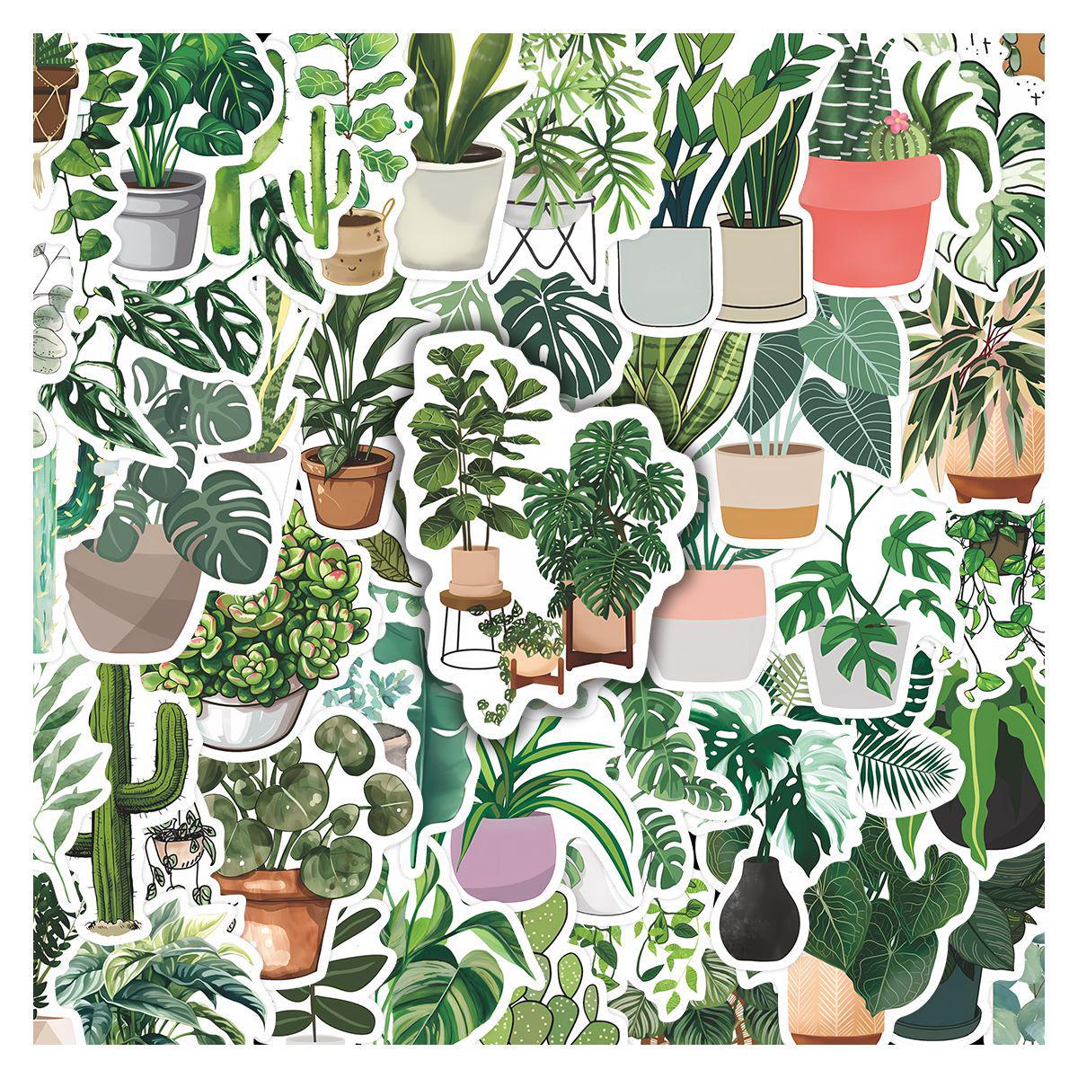 50 Healing Plant Stickers: Potted Plant Creative Waterproof Decorative Stickers for DIY Journals and Desktops