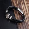 Black Genuine Leather Bracelet for Men Punk Braided Rope Steel Magnetic Button Male Bracelet Jewelry Birthday Gift