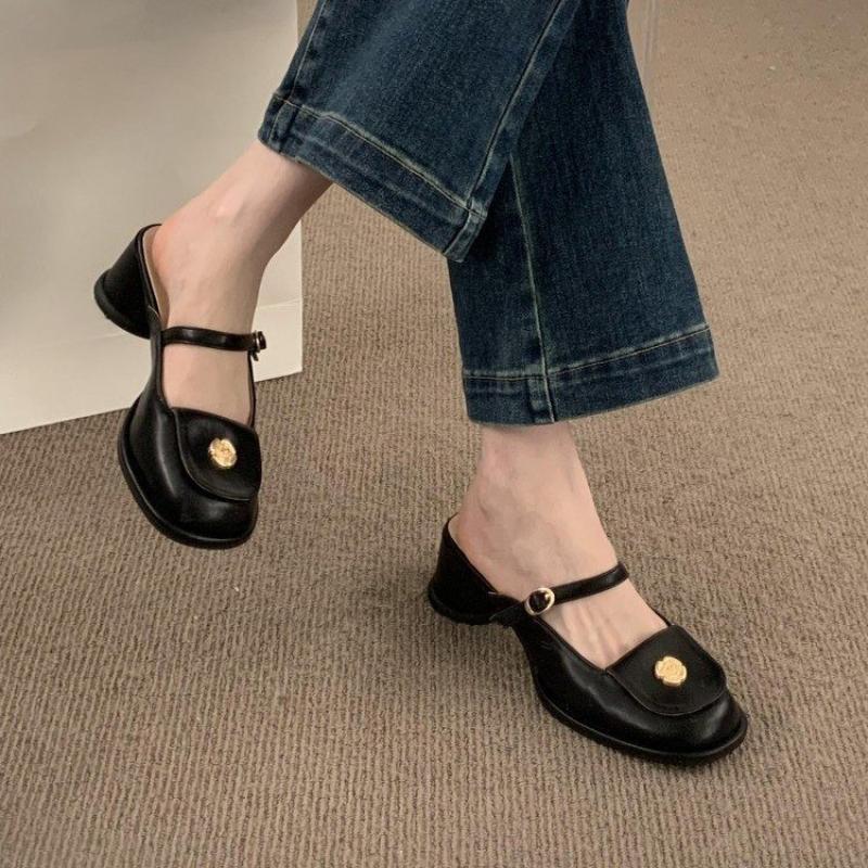 Fashion 2025 Spring Summer Thick Heel Women Mules Slippers Shoes Fashion Cover Toe Slip On Shoes Ladies Casual Street Style Sandalias