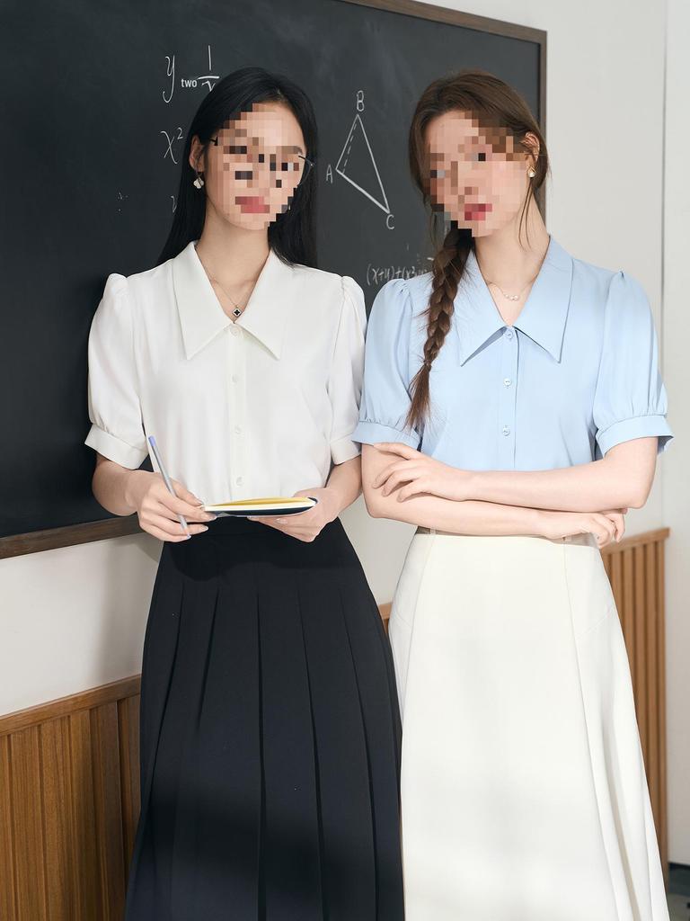 Miss Bird Blue Chiffon Short-Sleeve Professional Women's Interview Shirt
