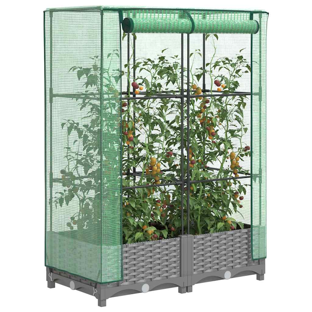 Vidaxl Raised Planter With Greenhouse, Rattan Look, 80X40X123 Cm