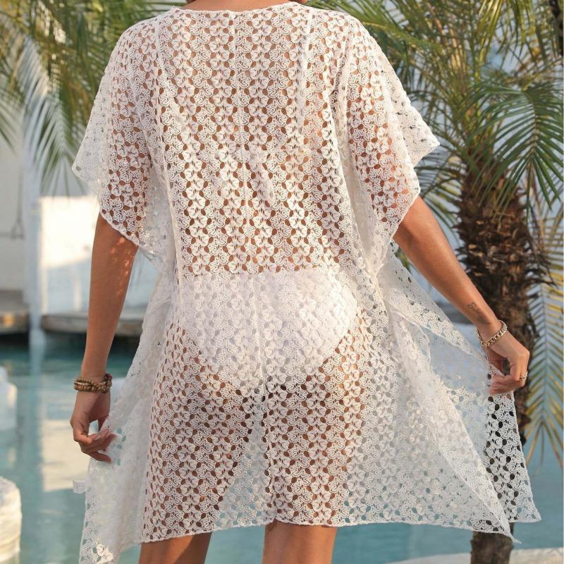 Women's Sexy See Through Lace Irregular Beach Bikini Smock with Strappy Dress