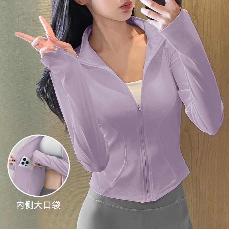 Sunscreen clothes New sports running jacket Outdoor running fitness top Women's training casual stand-up collar yoga clothes