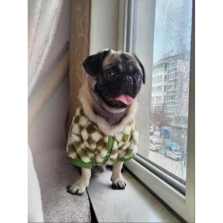 French Bulldog Winter Dog Clothes Coat Warm and Thickened Vest Jacket Fat Dog Costume Bulldog Pug Green Plaid Pet Dog Clothes