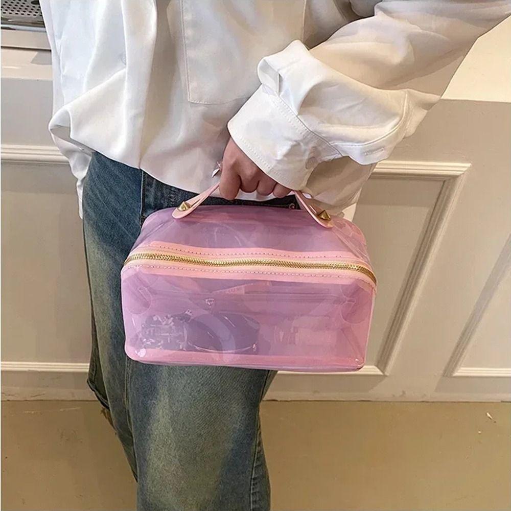 Large Capacity Transparent Makeup Bag Zipper Closure Women's Washbag  Beauty Organization