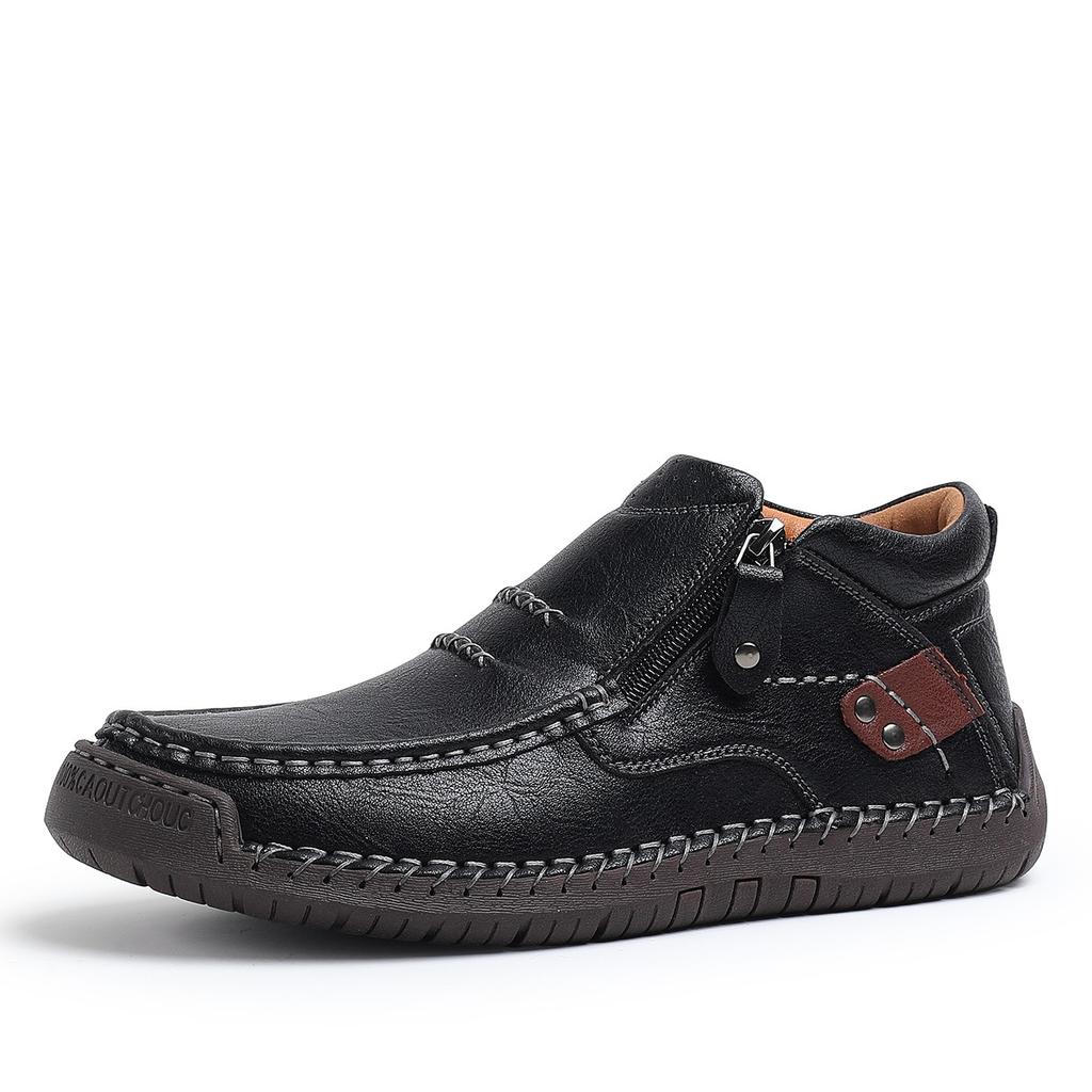 Men's shoes 2026 Spring and Autumn outdoor casual shoes  one foot flat handmade leather shoes  high top oversized shoes