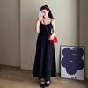 Black Suspender Dress Women's Summer New French Gentle Wind Temperament Waist Thin Seaside Swing Dress