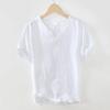 Summer 100% Natural Linens Tees Men Chinese Style Retro Clothes Solid Color Stand Collar V-Neck Short Sleeves Tops&T-shirts Casual Breathable Tshirt