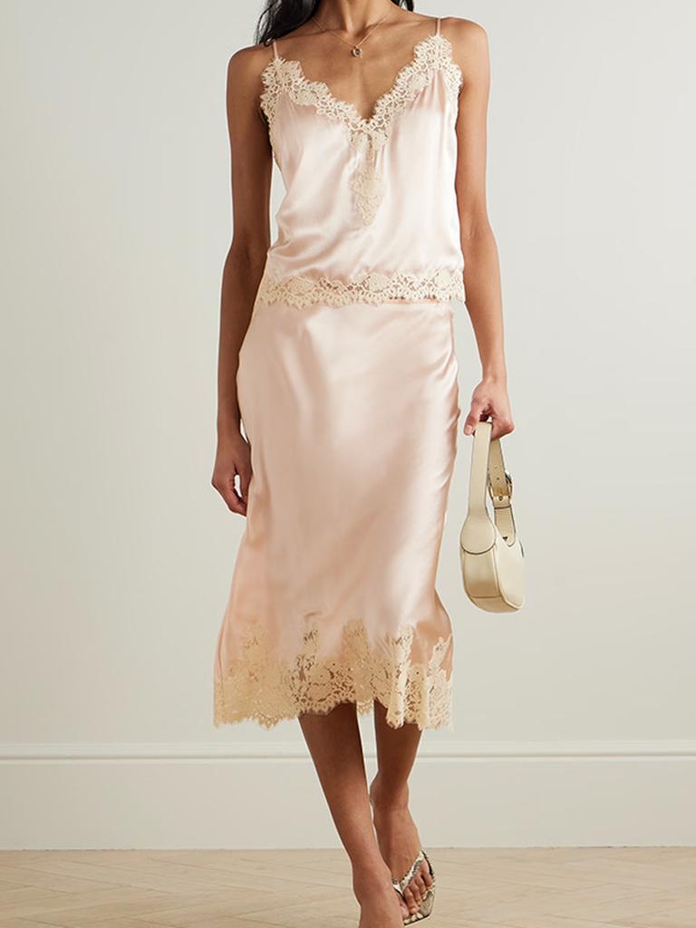 Women's Fashion Home Clothes Set Cami Top and Skirt with Lace Decoration