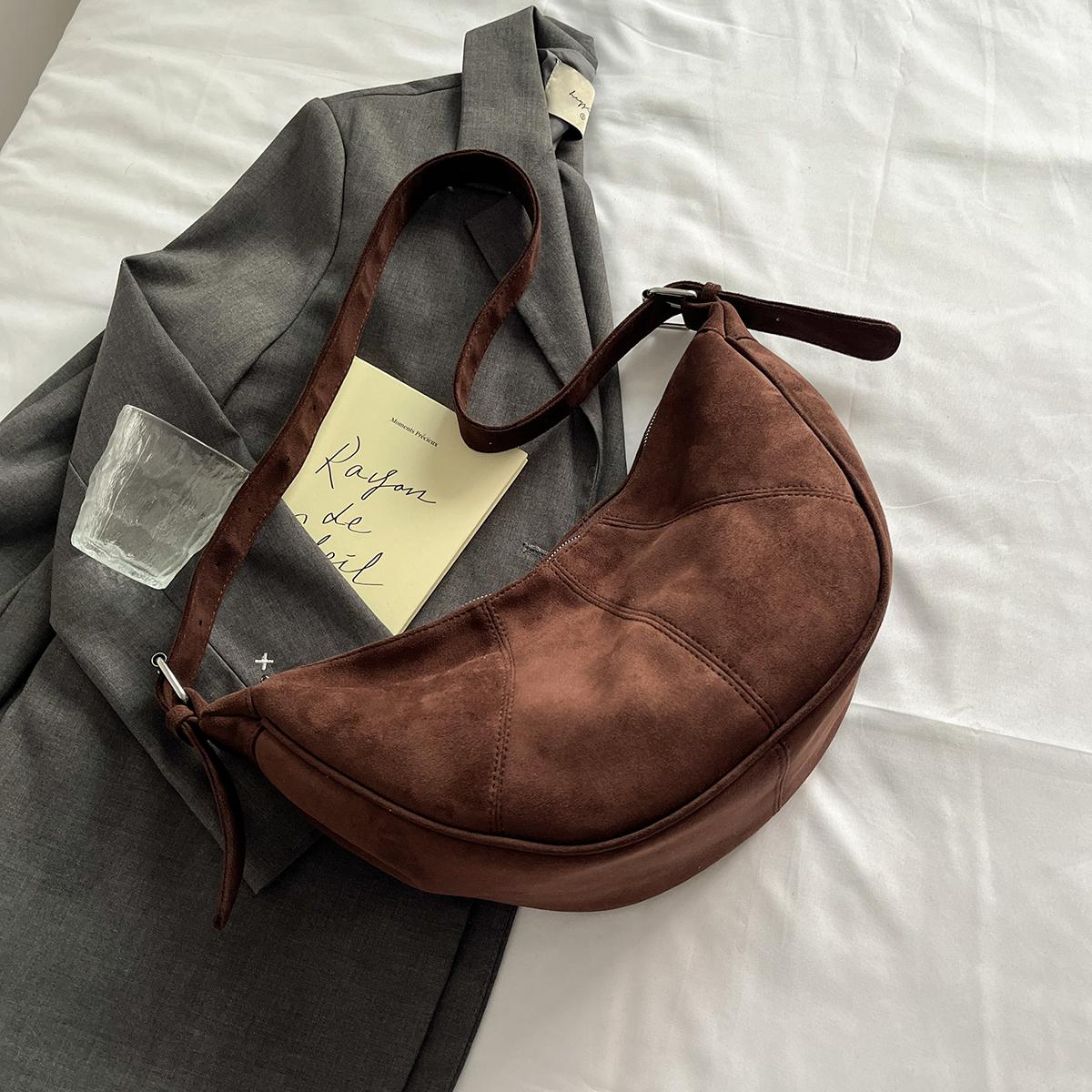 

Женская мода искусственная замша мягкие сумки и кошельки винтаж 2024 зима новый тренд Y2K подмышечная сумка женская сумка через плечо кофейный