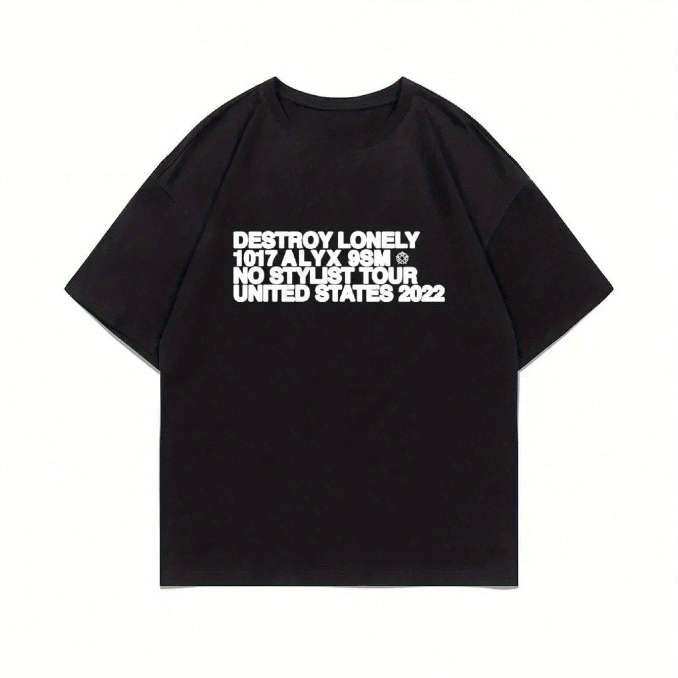 

Men S Destroy Lonely Alyx Print T-Shirt Black Cotton Crew Neck Short Sleeve Hip Hop Rap Style Casual Streetwear All-Season - ... 5XL