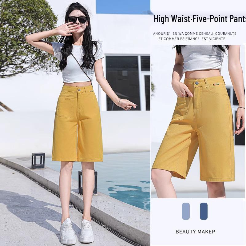 

Women s Macaron Color Denim Shorts - Straight-Leg, Summer Style, Wide Fit for Hips & Thighs, 5-Point Length. L м ята зелений колір