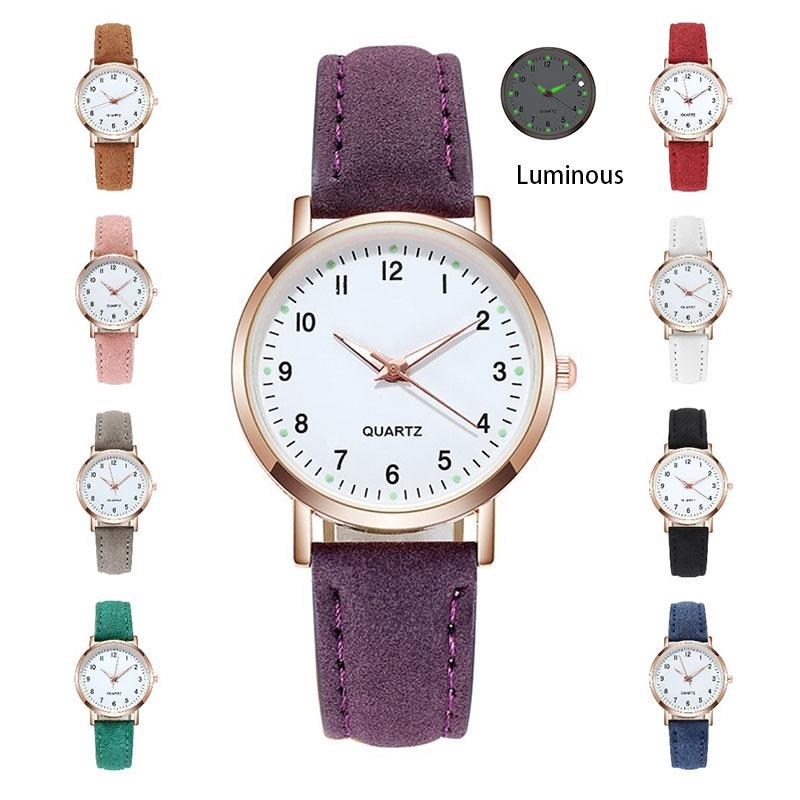 Male Female Analog Quartz Wrist Watch Student Glow Leather Strap Style Casual