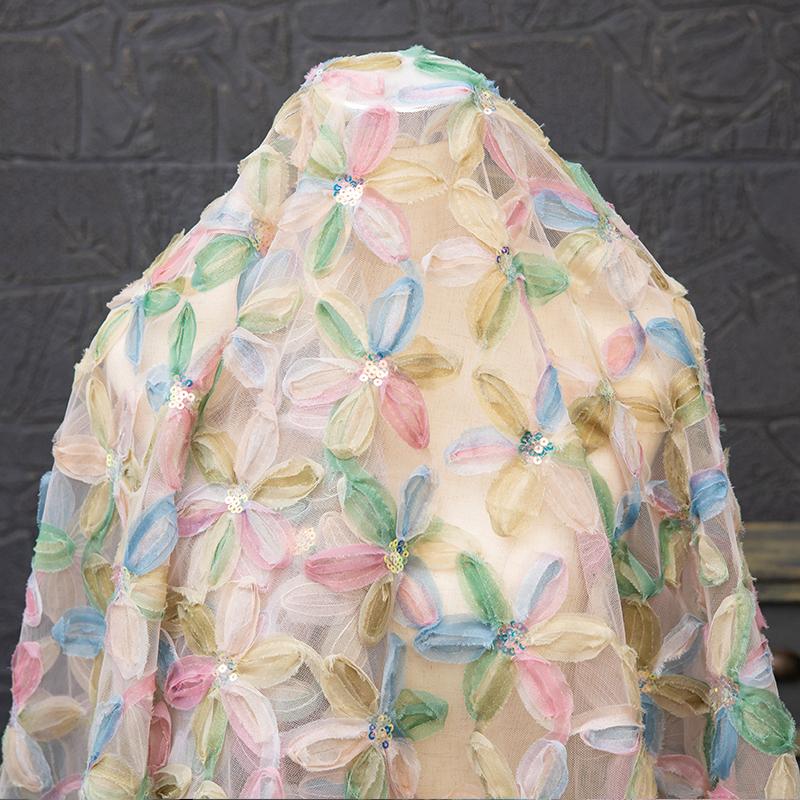 

50x150cm Sequined Mesh Fabric Gradient Embroidery Pattern Dress Formal Wear Decoration Clothing Designer Fabric 50x150cm