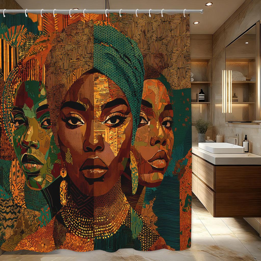 Ethnic Style African Portrait Printed Polyester Shower Curtain - Artistic Bathroom Decor, Stylish Bath Polyester For Home