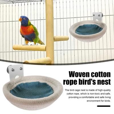 Birds Nest for Cage Cotton Rope Breeding Nest Bed Hatching House Hanging Birds Bed with Metal Fixings for Cockatiel Parakeet Conure Budgie Lovebird