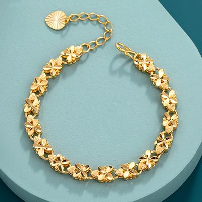 Modisches Glücksgoldarmband 6mm Vierblättriges Kleeblatt Goldarmband Geeignet für Frauen Zirkon Geschenke